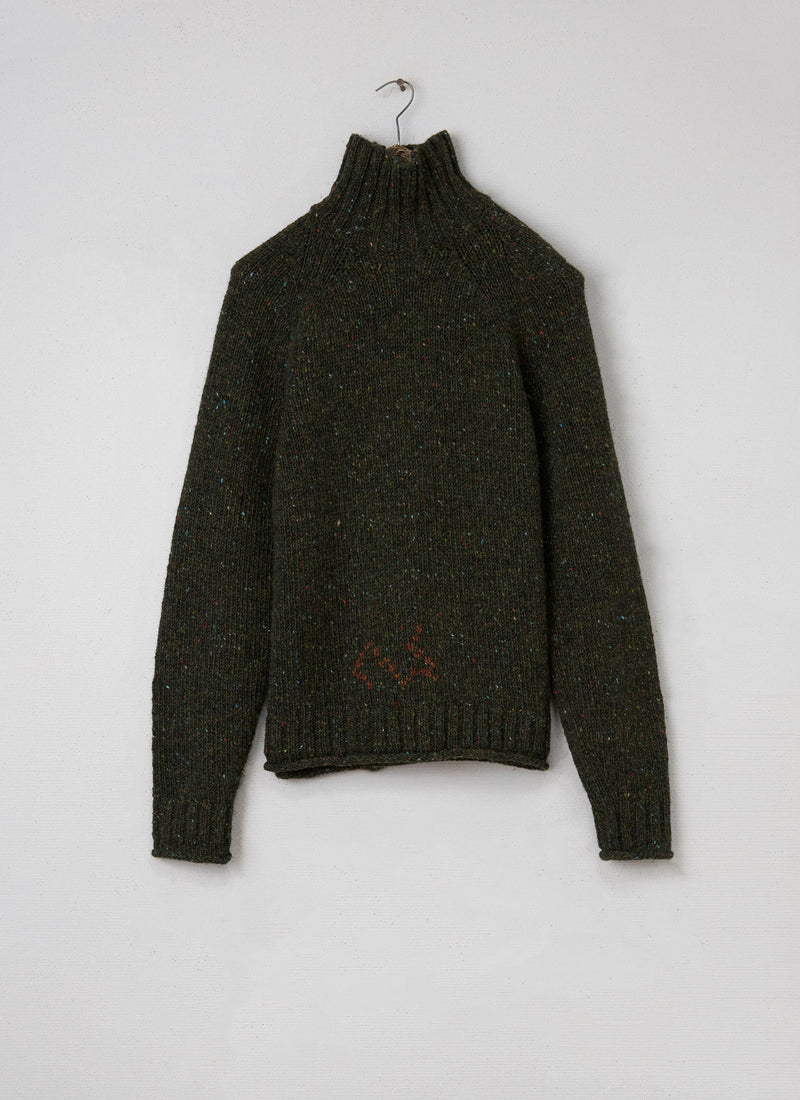 Renewed Mens Donegal Roll Neck Sweater Size M (004) | Khaki