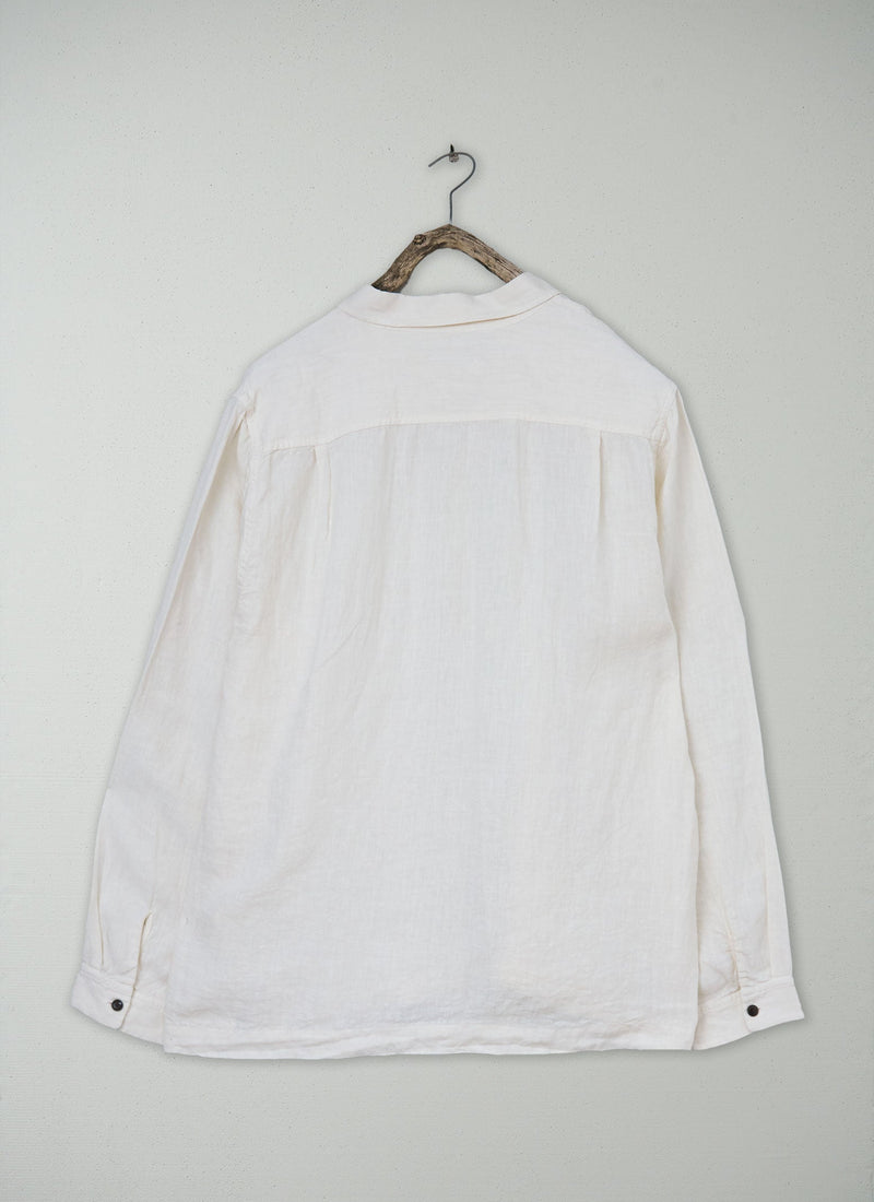 Renewed Half Placket Linen Shirt XL (08) | Parchment