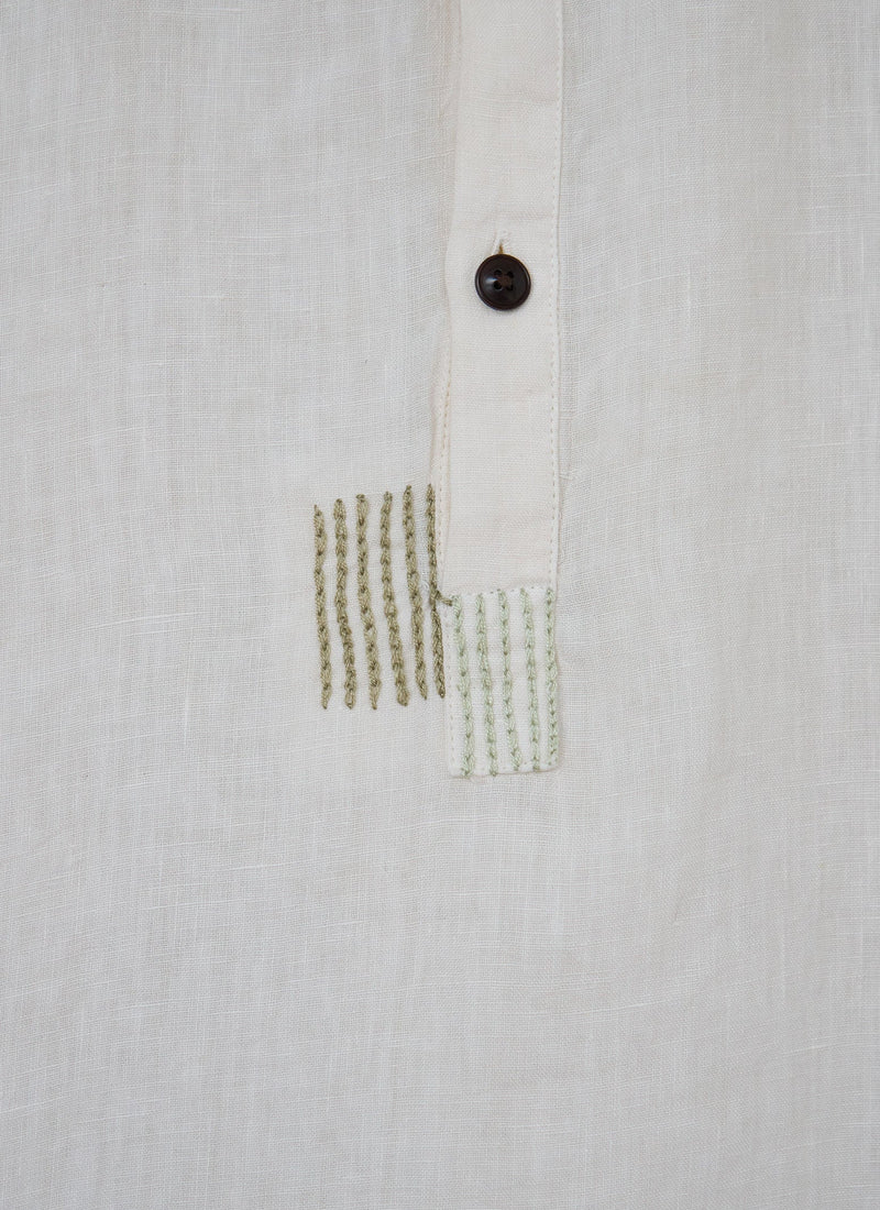 Renewed Half Placket Linen Shirt XL (08) | Parchment