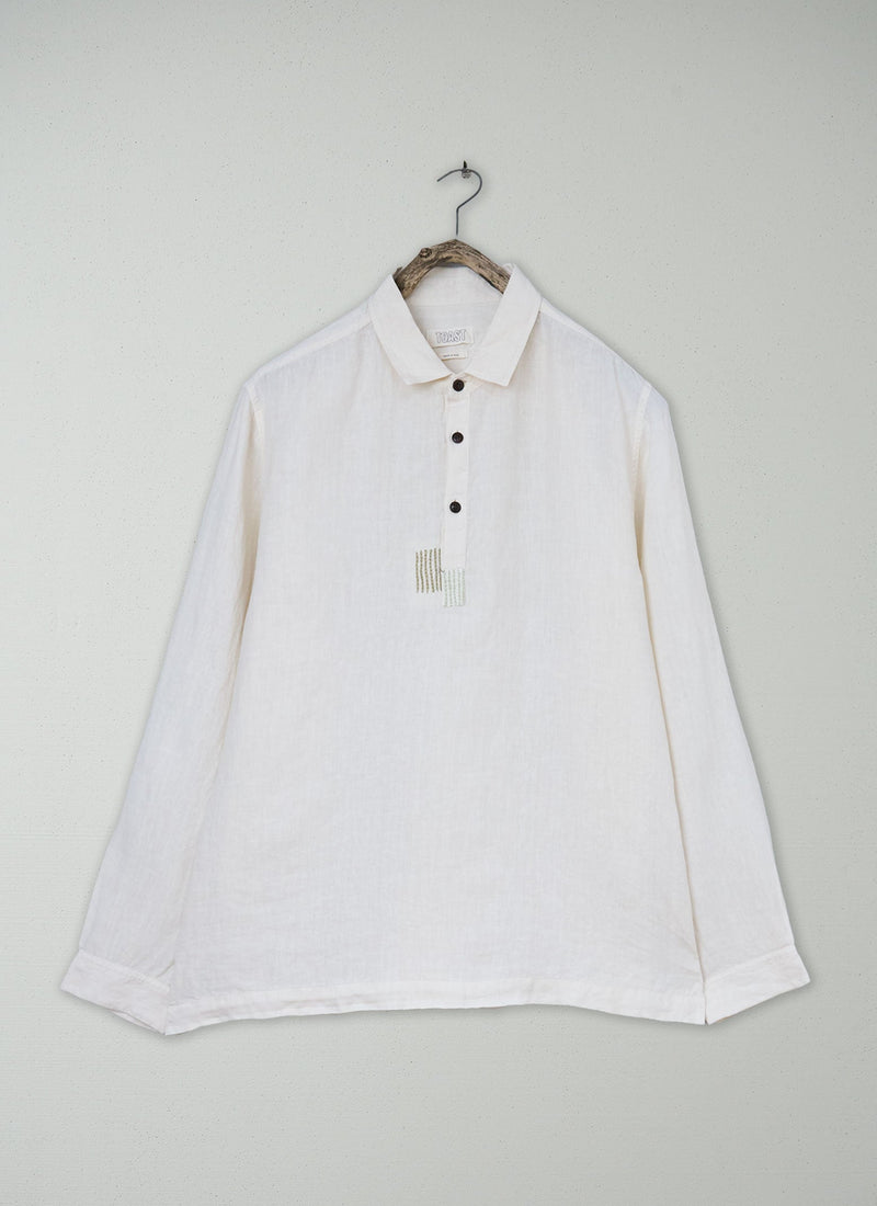 Renewed Half Placket Linen Shirt XL (08) | Parchment