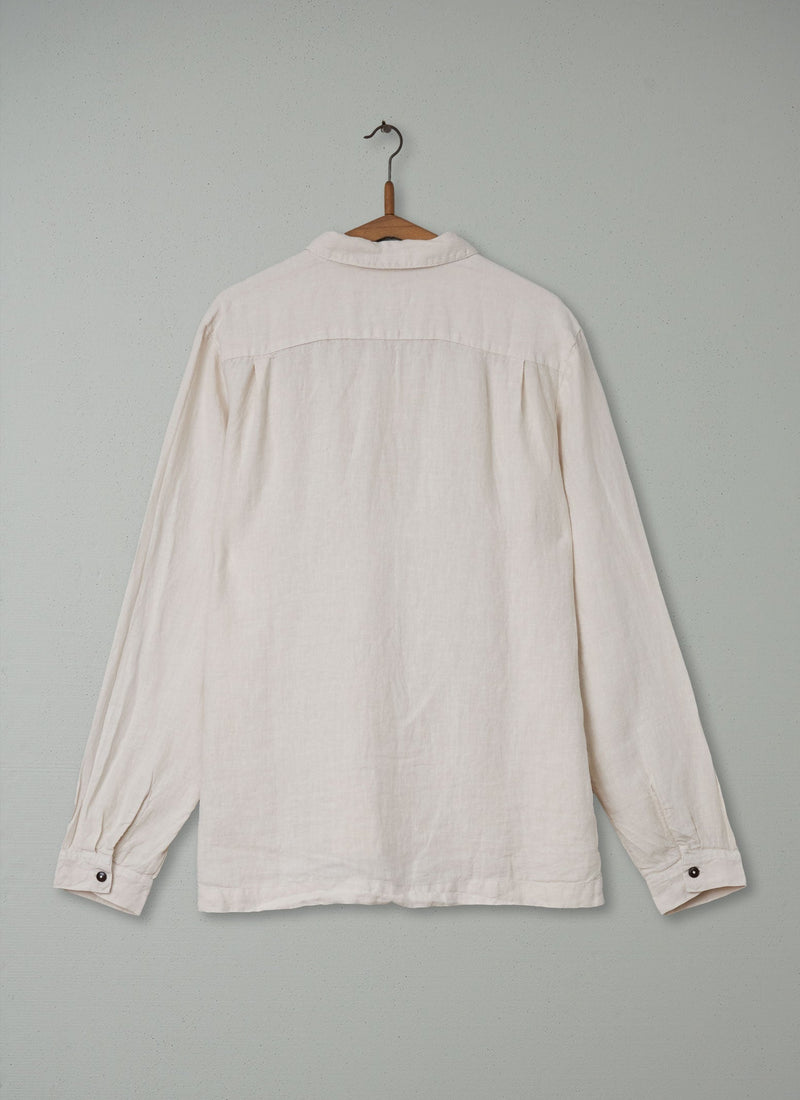 Renewed Mens Half Placket Linen Shirt Size M (003) | Parchment