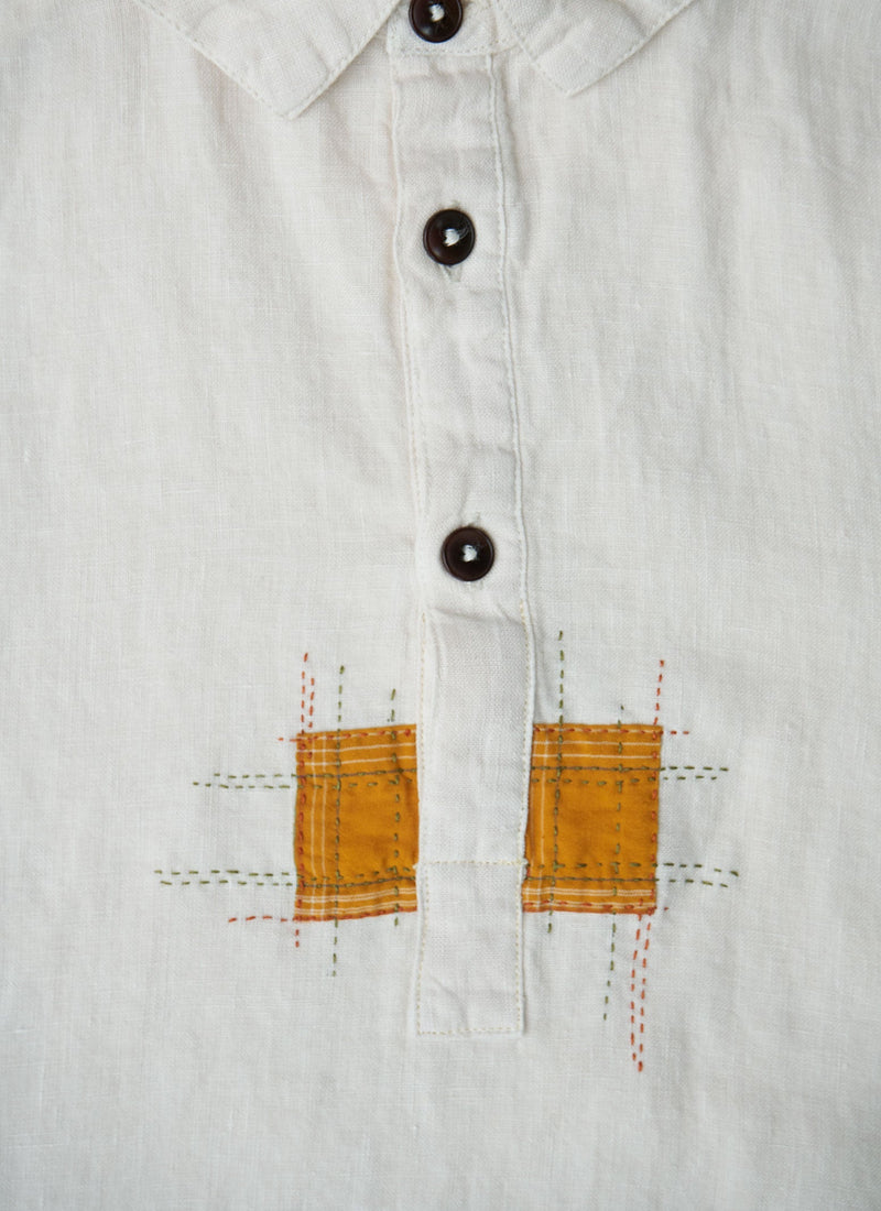 Renewed Mens Half Placket Linen Shirt Size M (003) | Parchment