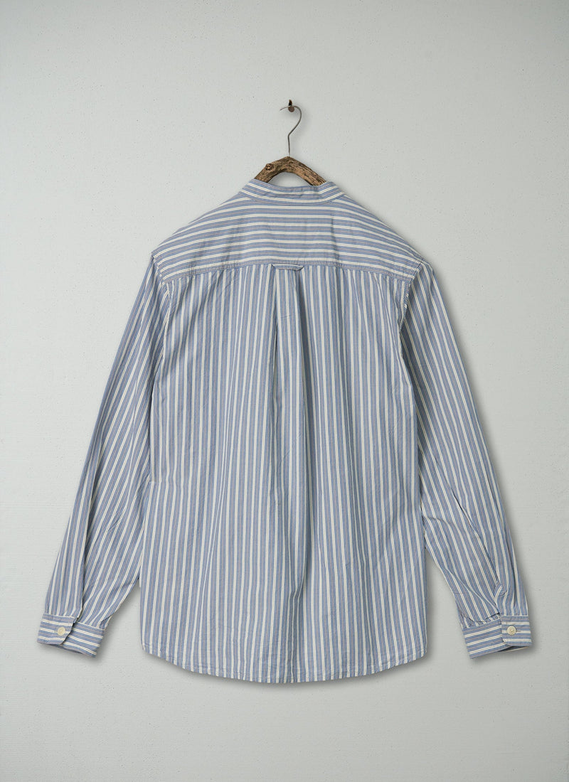 Renewed Jasper Stripe Organic Crinkle Cotton Shirt Size L (03) | Woad