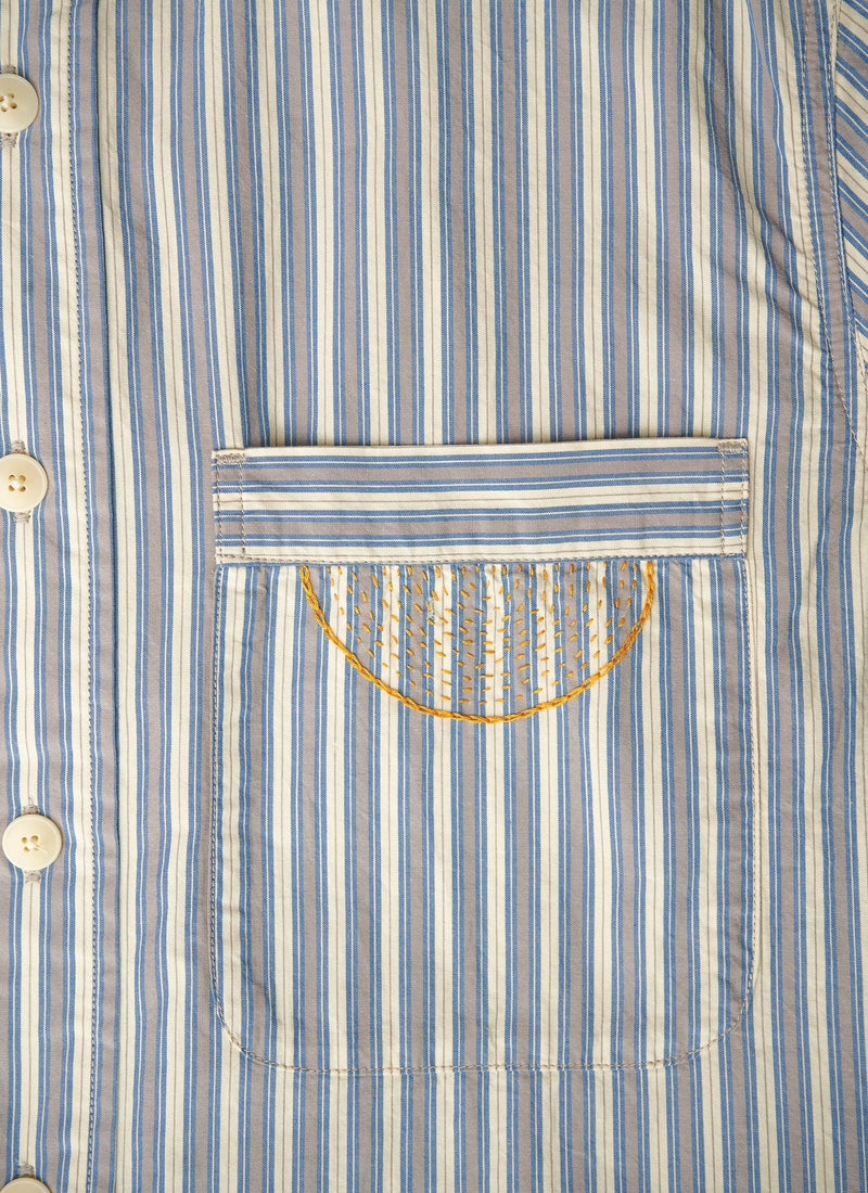 Renewed Jasper Stripe Organic Crinkle Cotton Shirt Size L (03) | Woad