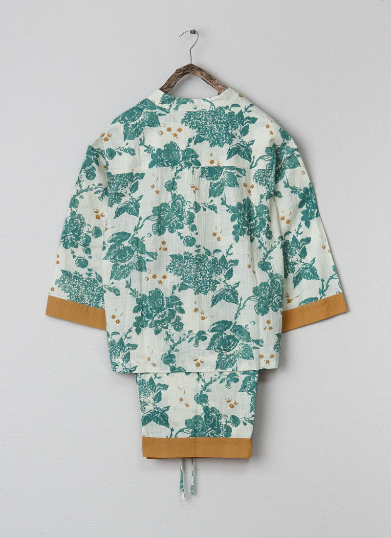 Renewed Cluster Print PJs Size S (003) | Ecru/Dusted Turquoise