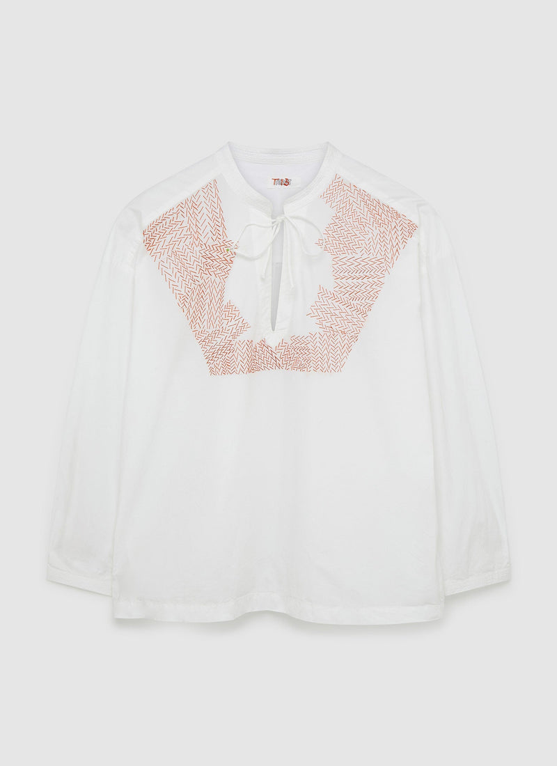 Renewed Tom of Holland Tie Neck Cotton Shirt Size S | Ecru