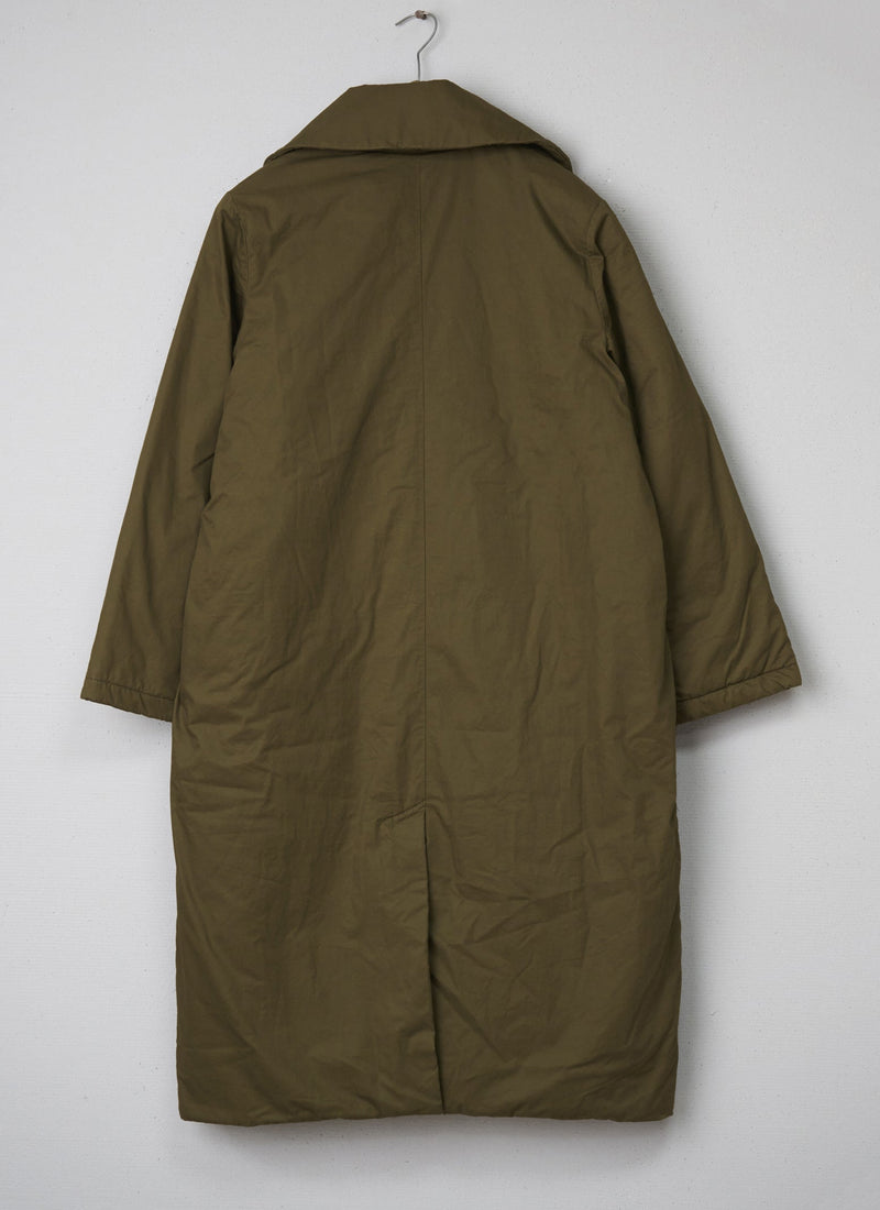 Renewed Quilted Cotton Twill Overcoat Size S (005) | Brown Khaki