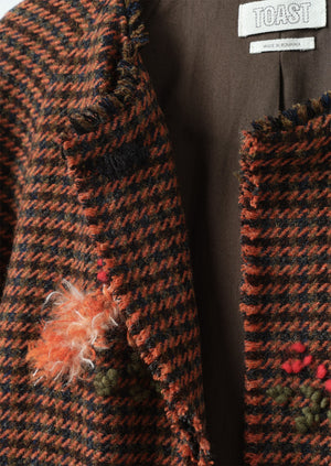 Renewed Frankie Wool Houndstooth Raglan Coat by Meta Struycken Size S (8) | Burnt Orange