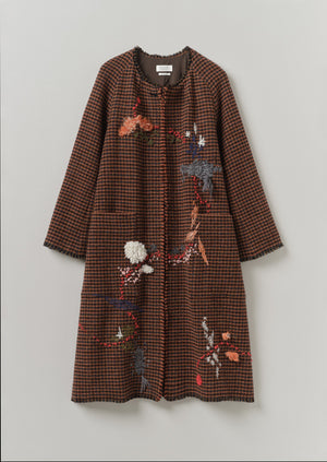 Renewed Frankie Wool Houndstooth Raglan Coat by Meta Struycken Size S (8) | Burnt Orange