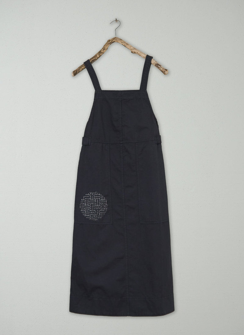 Renewed Cotton Linen Pinafore Dress Size 6 (118) | Slate Blue
