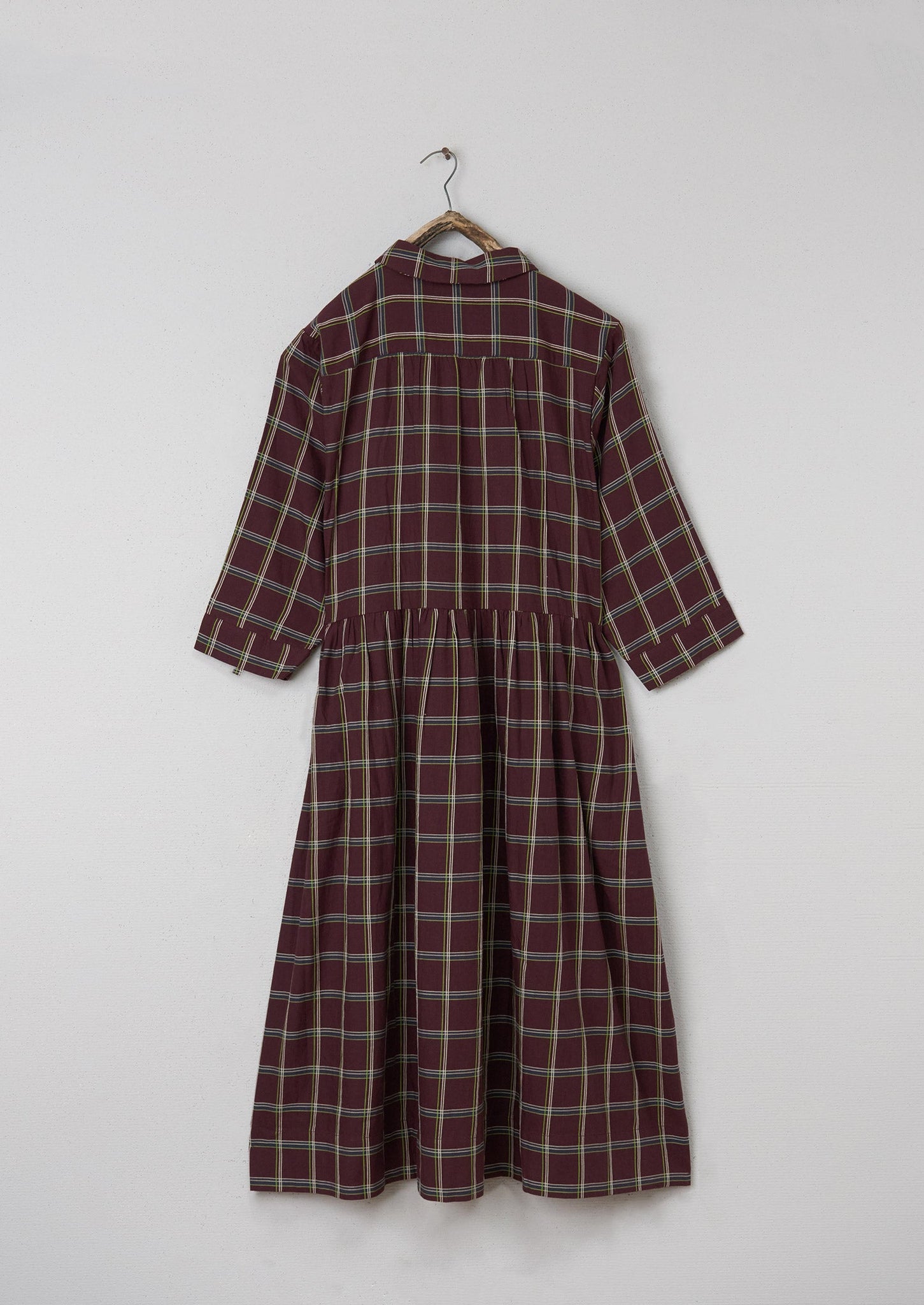 Renewed Check Cotton Twill Shirt Dress Size 12 (087) | Deep Plum