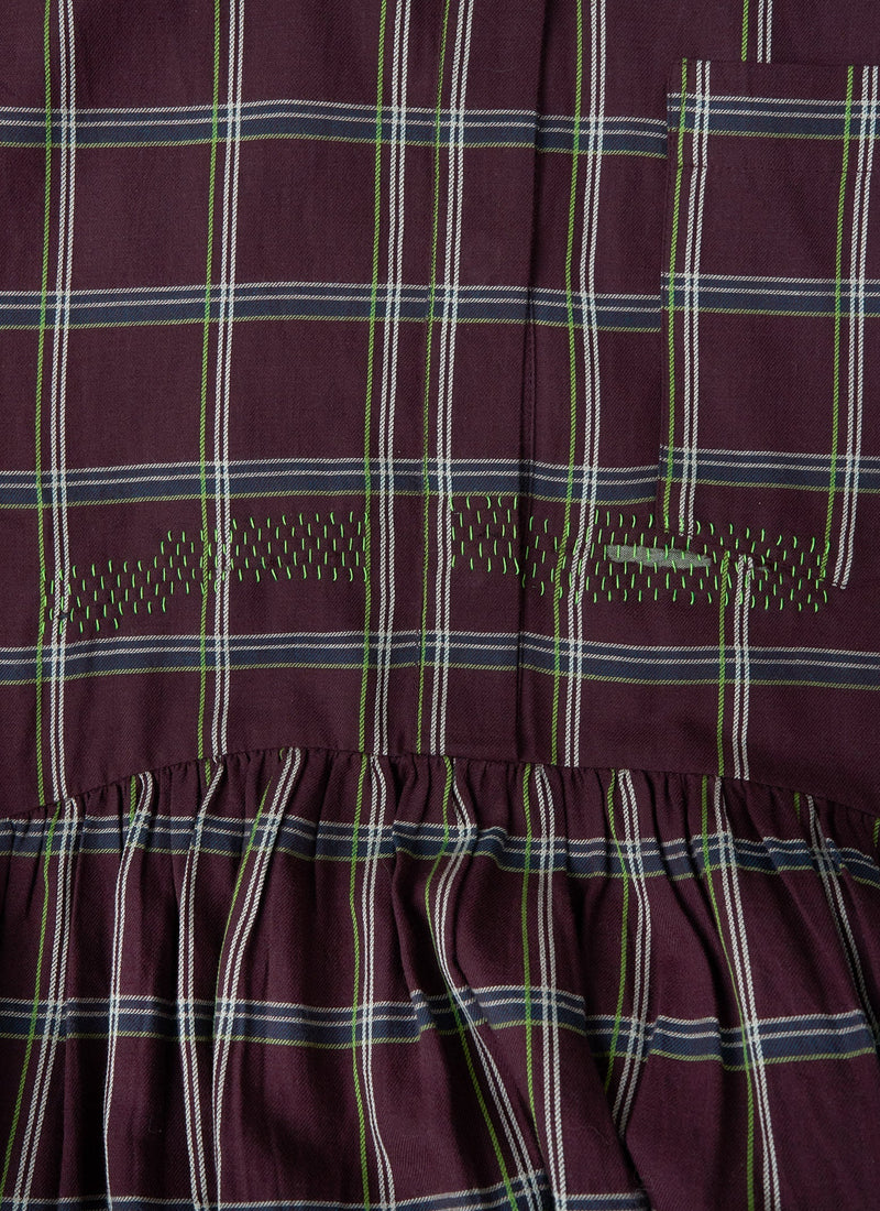 Renewed Check Cotton Twill Shirt Dress Size 12 (087) | Deep Plum