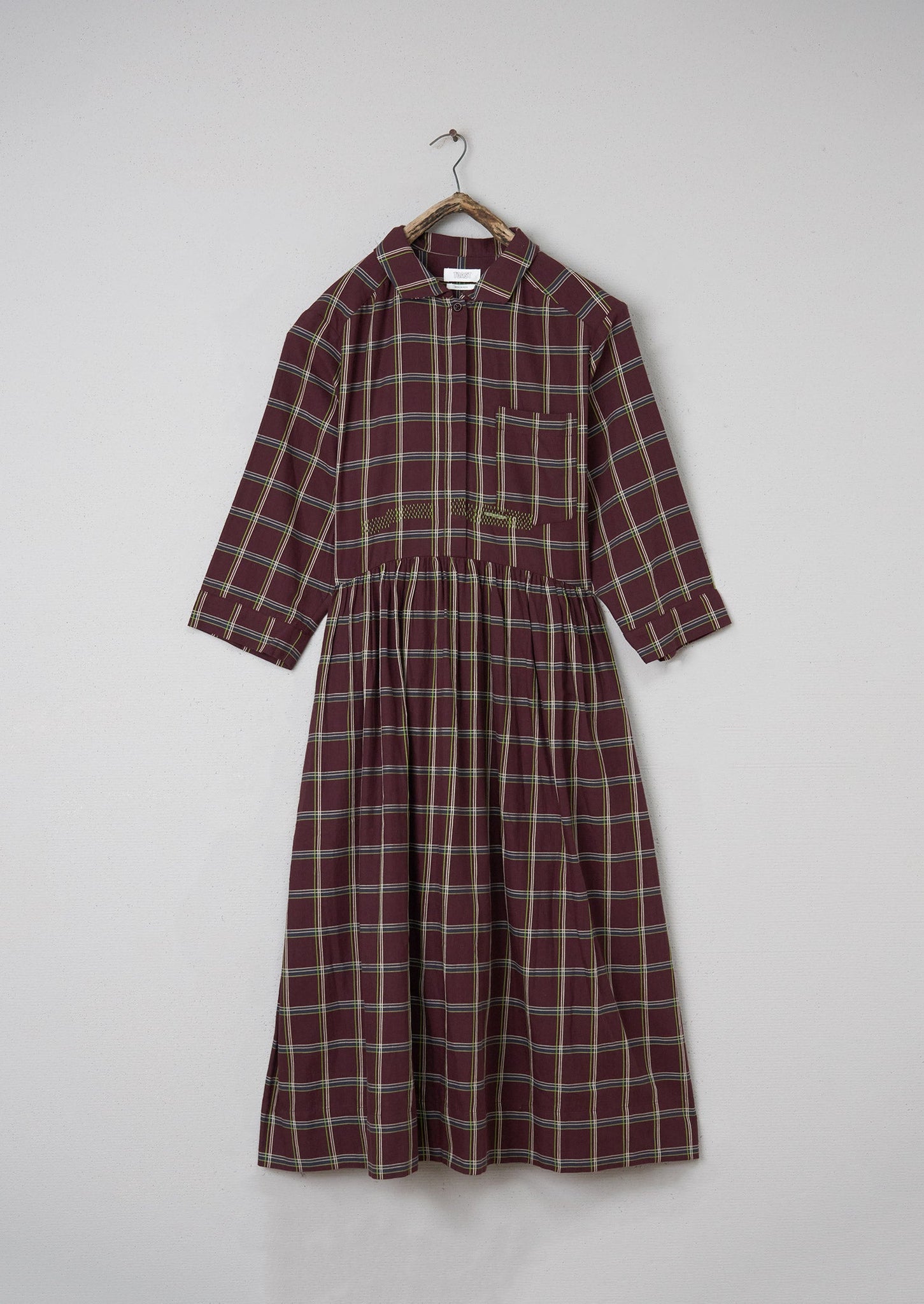Renewed Check Cotton Twill Shirt Dress Size 12 (087) | Deep Plum
