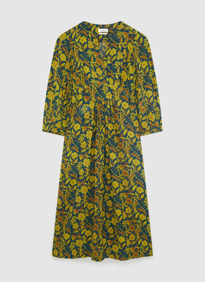 Renewed Etched Floral Fluid Crepe Dress Size 8 | Teal/Okra