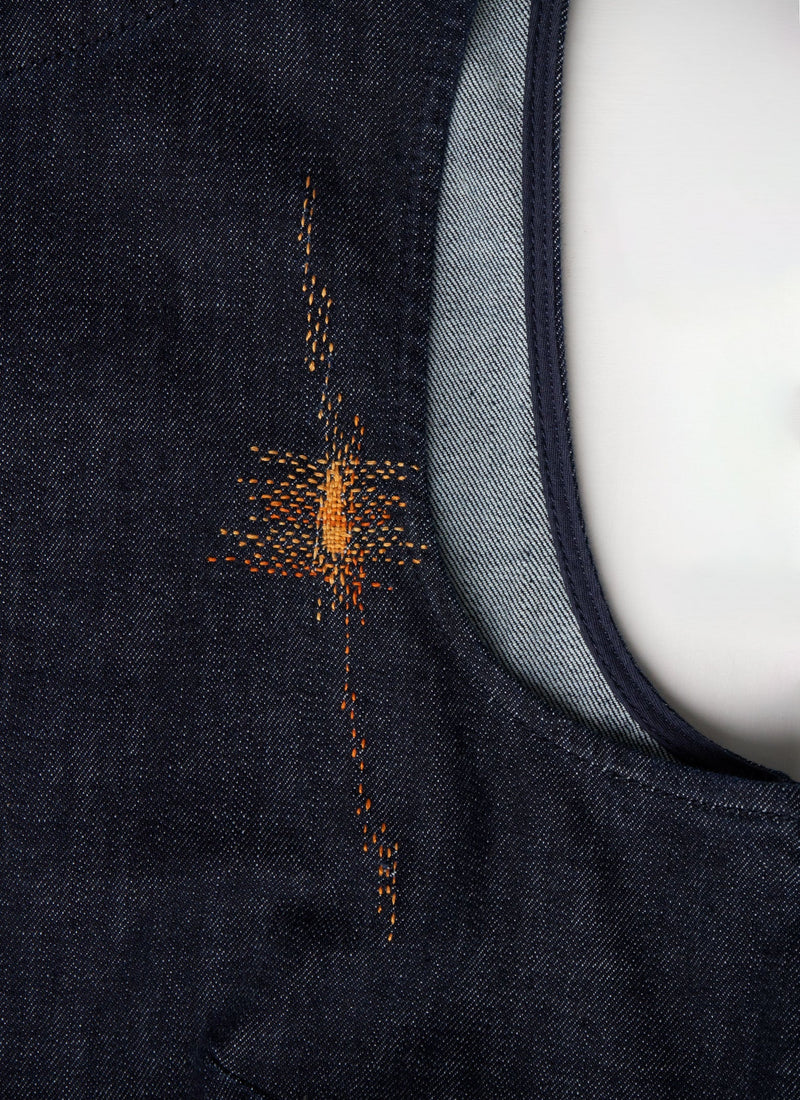 Renewed Panelled Organic Indigo Denim Dress Size 18 (95) | Indigo