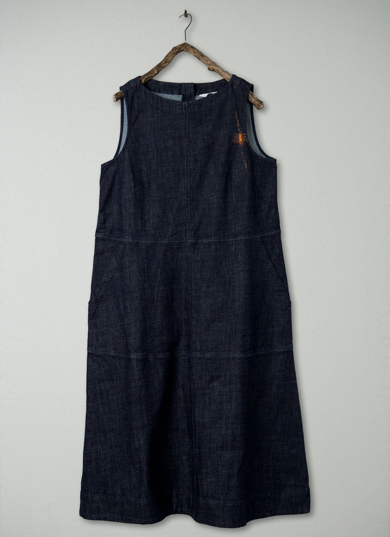 Renewed Panelled Organic Indigo Denim Dress Size 18 (95) | Indigo