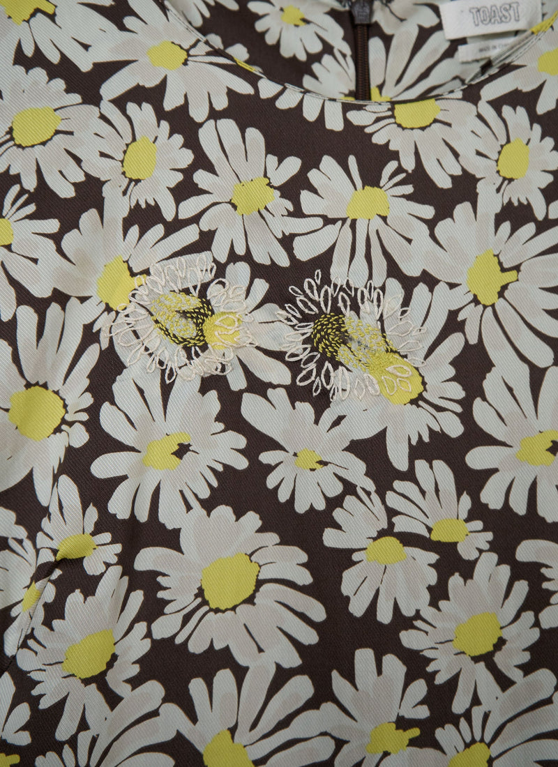Renewed Rounded Sleeve Painted Daisy Dress Size 16 (117) | Billi Flower Yellow