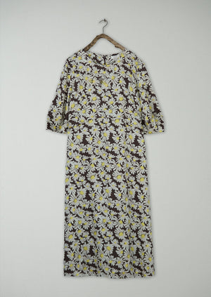 Renewed Rounded Sleeve Painted Daisy Dress Size 16 (117) | Billi Flower Yellow
