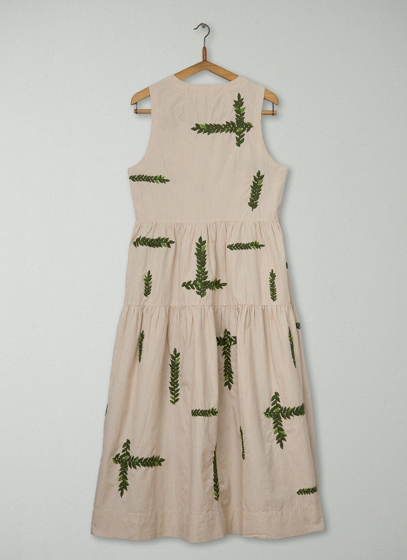 Renewed Leaf Embroidered Stripe Poplin Dress Size 12 (123) | Garden Leaf