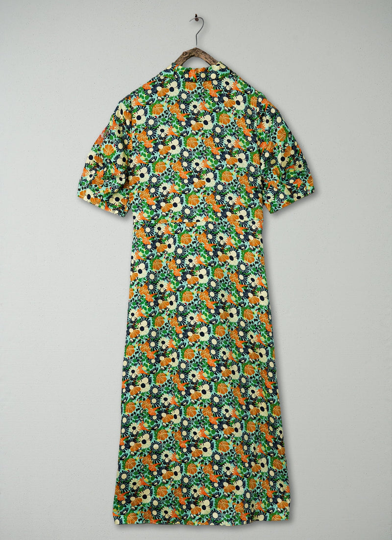 Renewed Trailing Nasturtium Print Dress Size 8 (96) | Garden Green