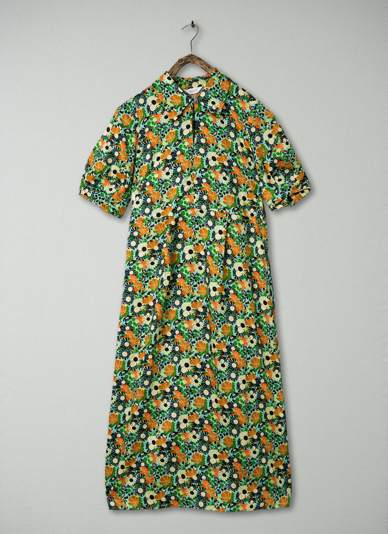Renewed Trailing Nasturtium Print Dress Size 8 (96) | Garden Green