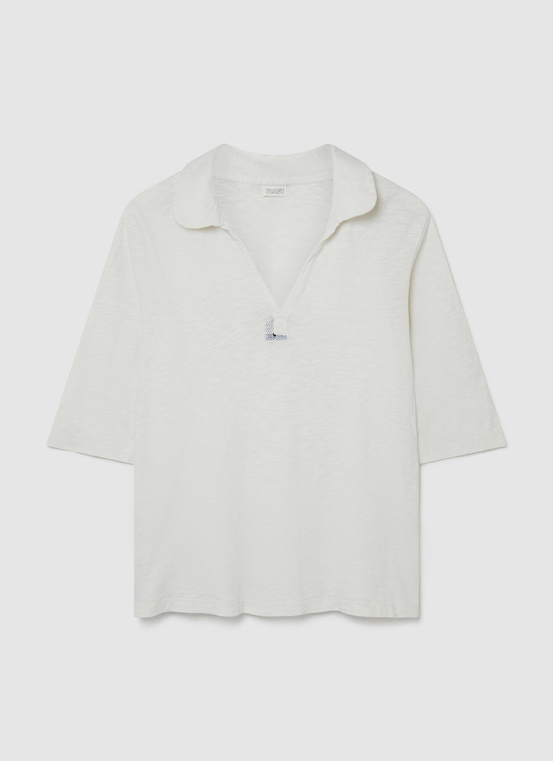 Renewed Garment Dyed Open Collar Tee Size L | Chalk