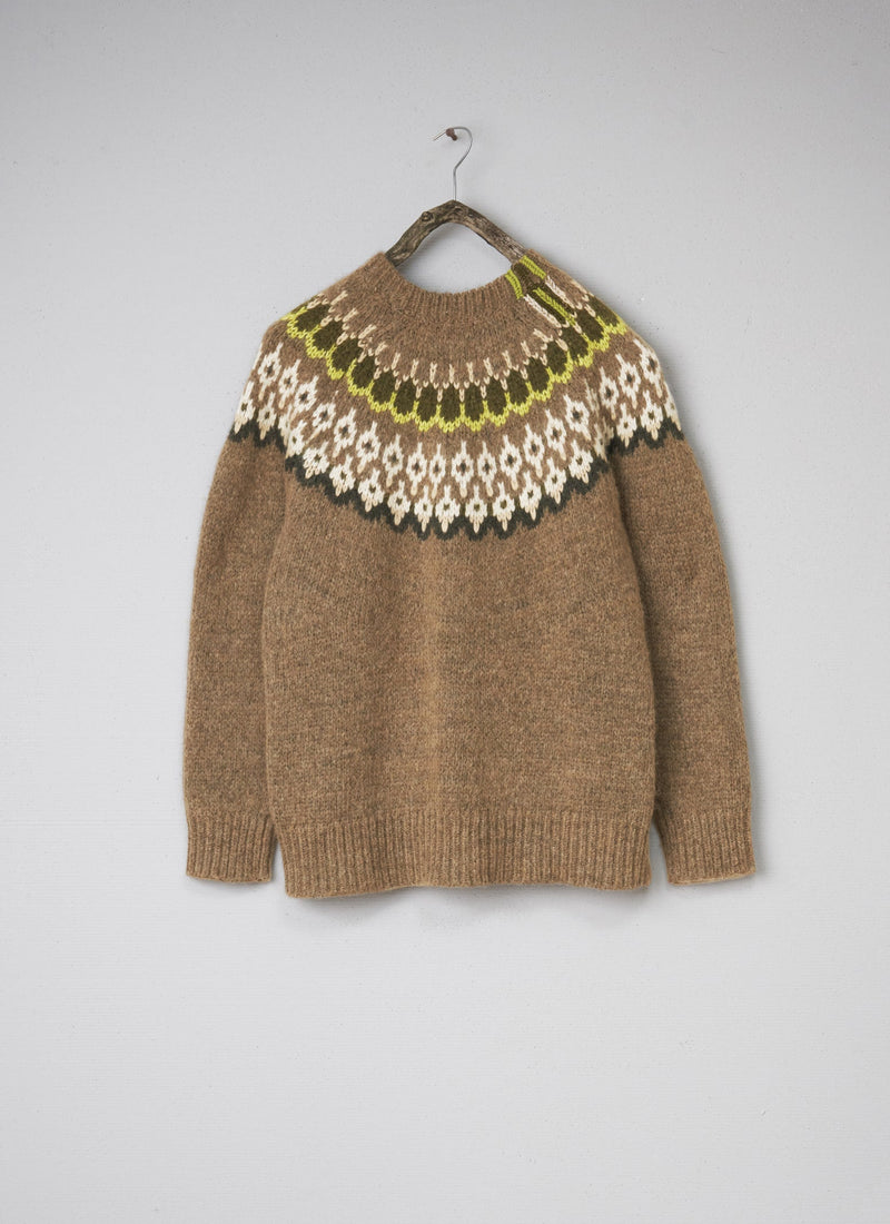Renewed Lofty Jacquard Yoke Sweater Size M (125) | Fawn Multi