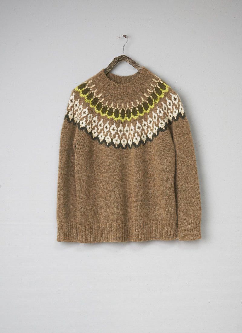 Renewed Lofty Jacquard Yoke Sweater Size M (125) | Fawn Multi