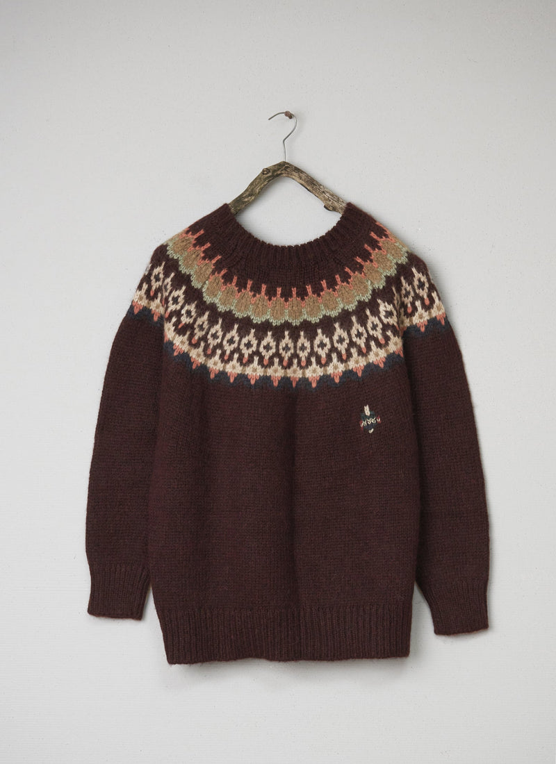 Renewed Lofty Jacquard Yoke Sweater Size L (114) | Plum Multi