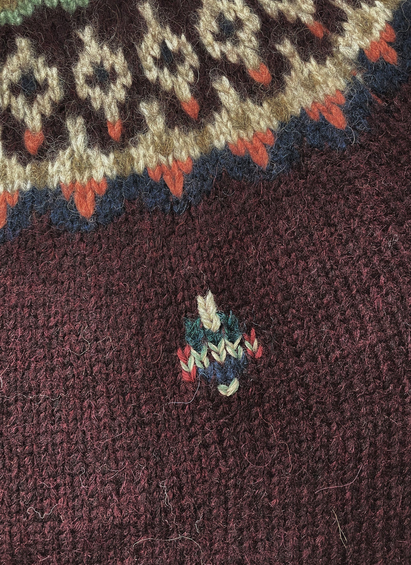 Renewed Lofty Jacquard Yoke Sweater Size L (114) | Plum Multi