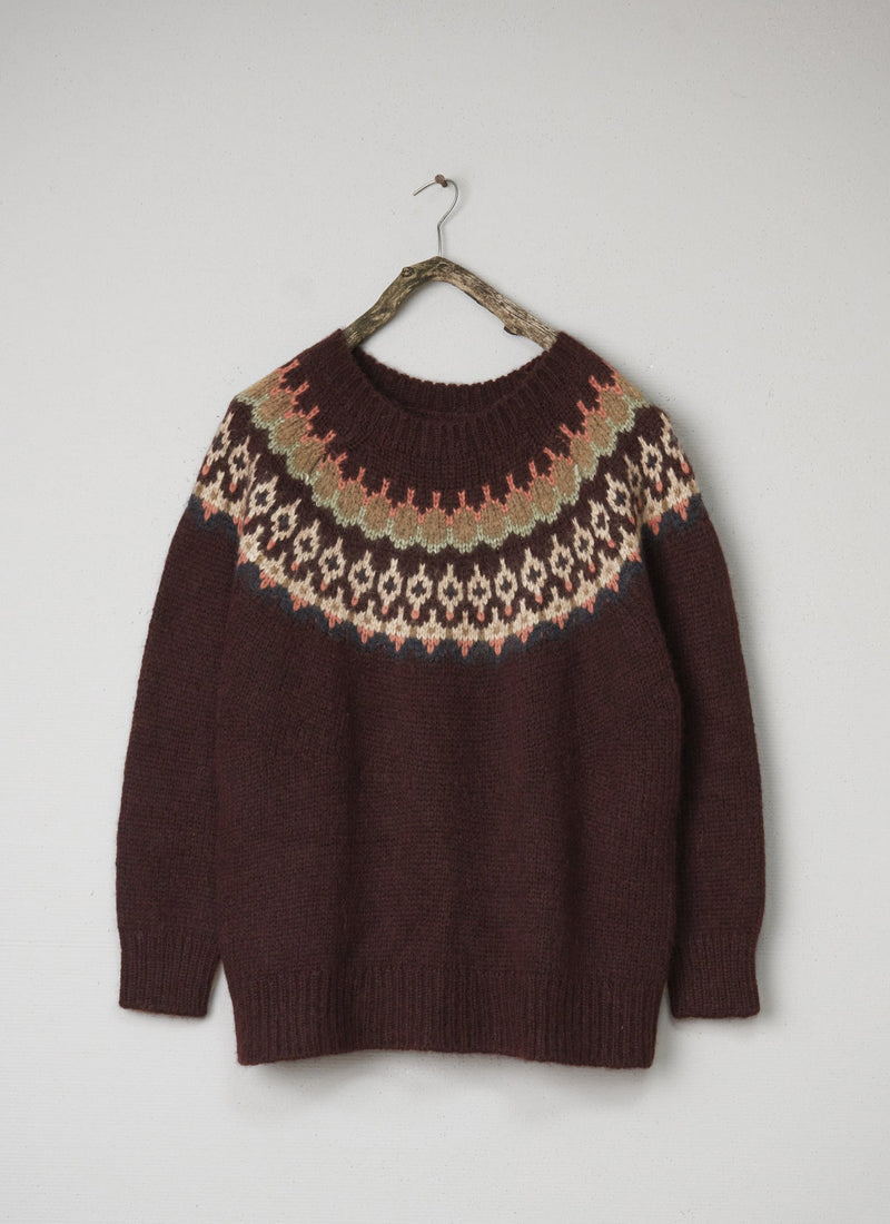 Renewed Lofty Jacquard Yoke Sweater Size L (114) | Plum Multi