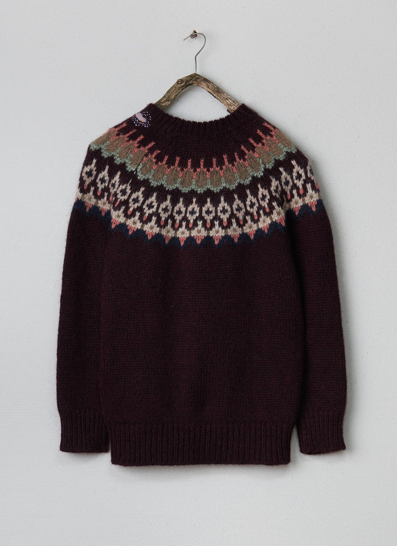 Renewed Lofty Jaquard Yoke Sweater Size S (118) | Plum Multi