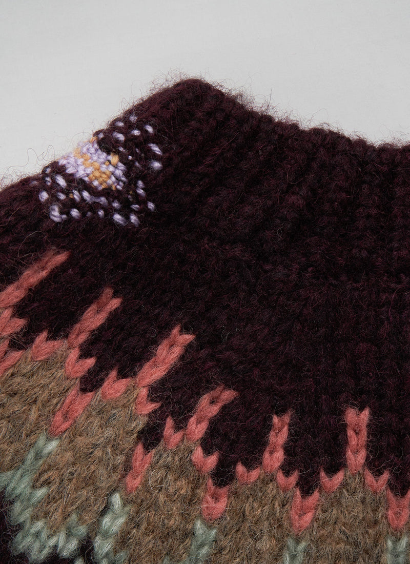 Renewed Lofty Jaquard Yoke Sweater Size S (118) | Plum Multi