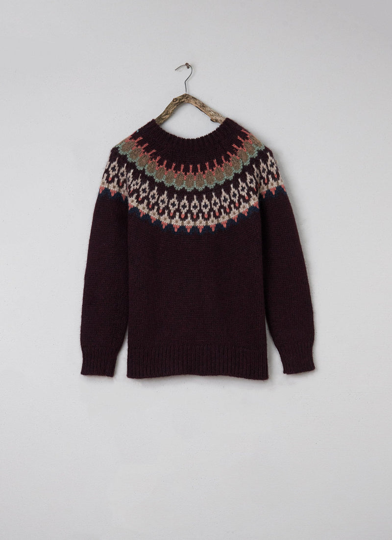 Renewed Lofty Jacquard Yoke Sweater Size M (119) | Plum Multi