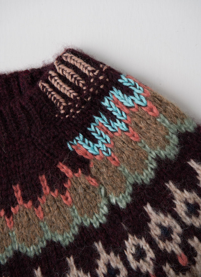 Renewed Lofty Jacquard Yoke Sweater Size M (119) | Plum Multi