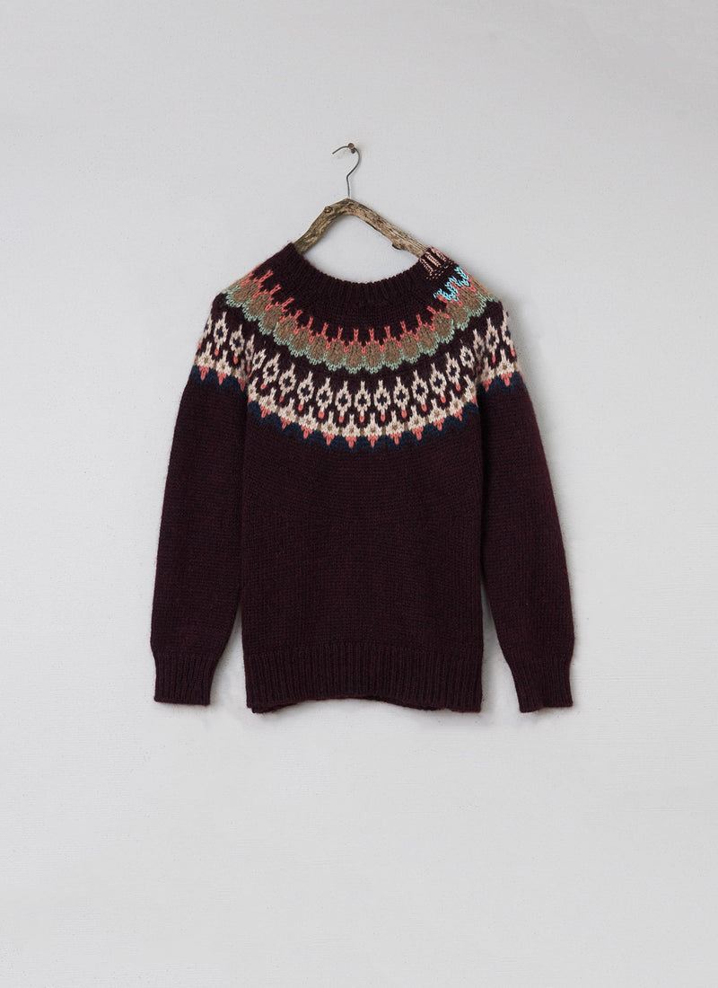 Renewed Lofty Jacquard Yoke Sweater Size M (119) | Plum Multi