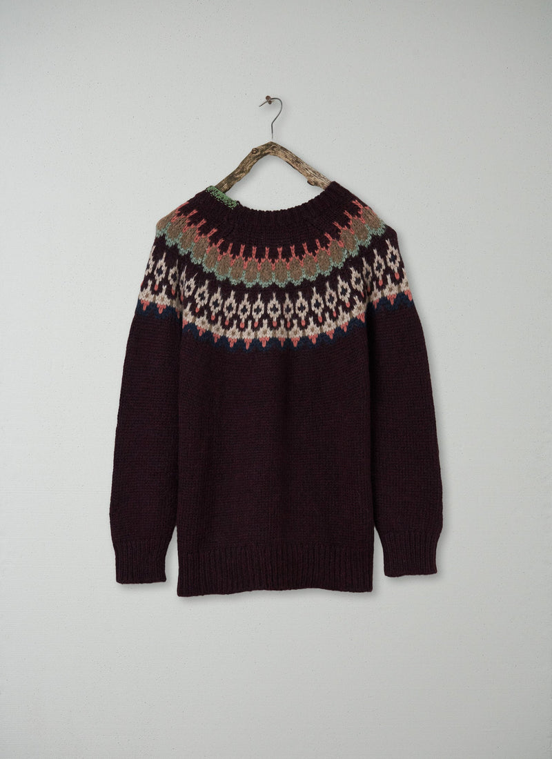 Renewed Lofty Jaquard Yoke Sweater Size M (133) | Plum Multi