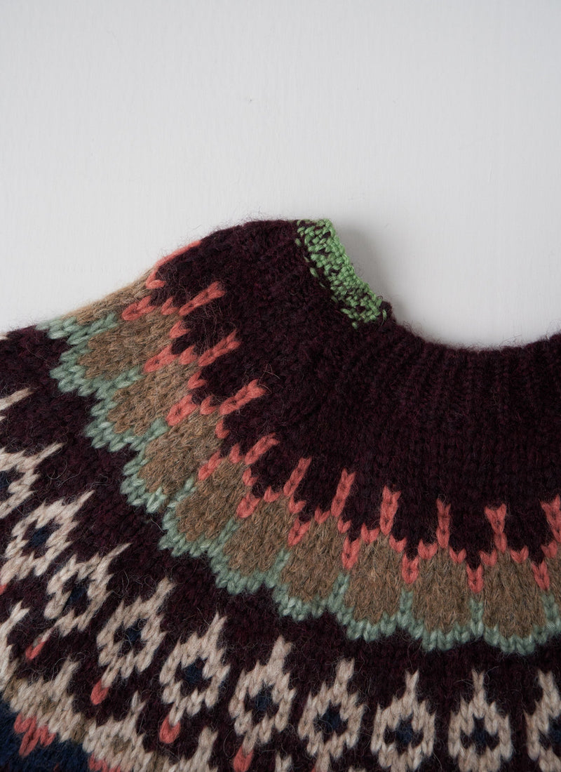 Renewed Lofty Jaquard Yoke Sweater Size M (133) | Plum Multi