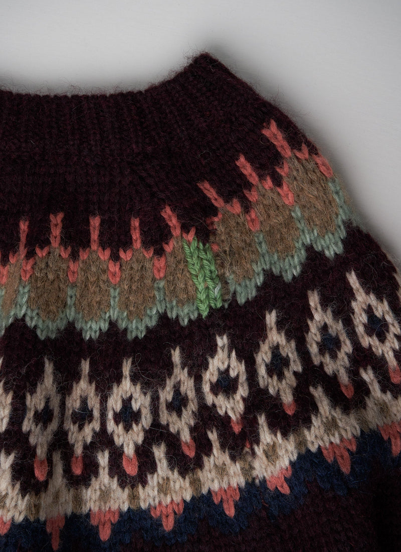 Renewed Lofty Jaquard Yoke Sweater Size M (133) | Plum Multi
