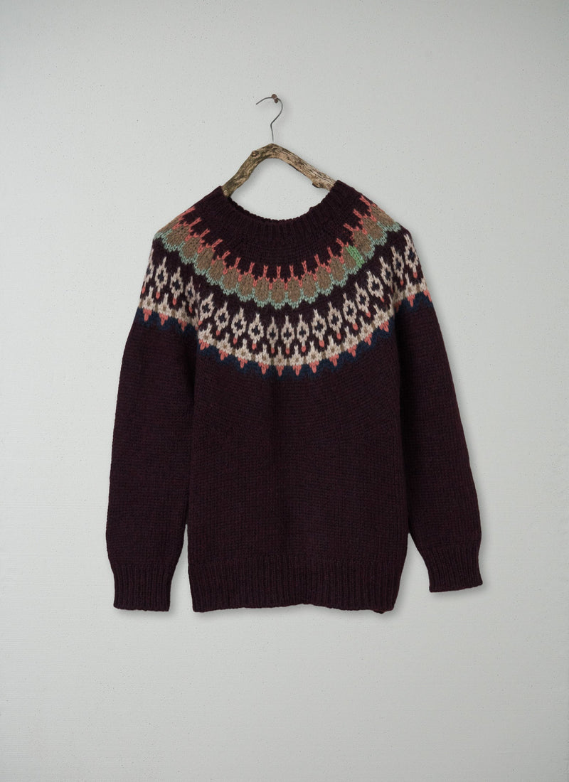 Renewed Lofty Jaquard Yoke Sweater Size M (133) | Plum Multi