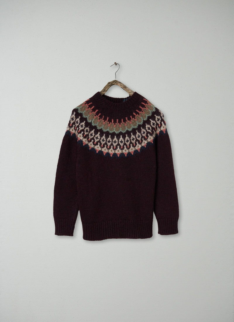 Renewed Lofty Jaquard Yoke Sweater Size S (130) | Plum Multi
