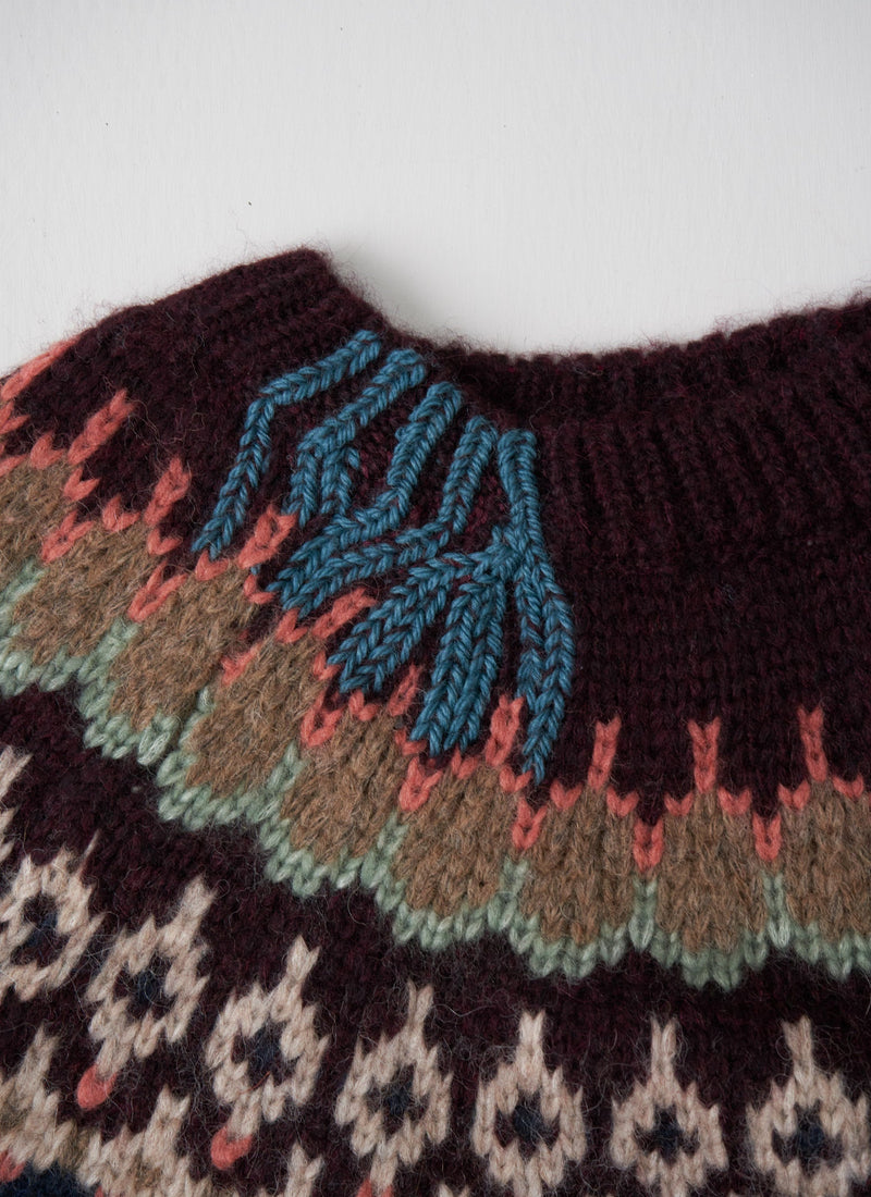 Renewed Lofty Jaquard Yoke Sweater Size S (130) | Plum Multi