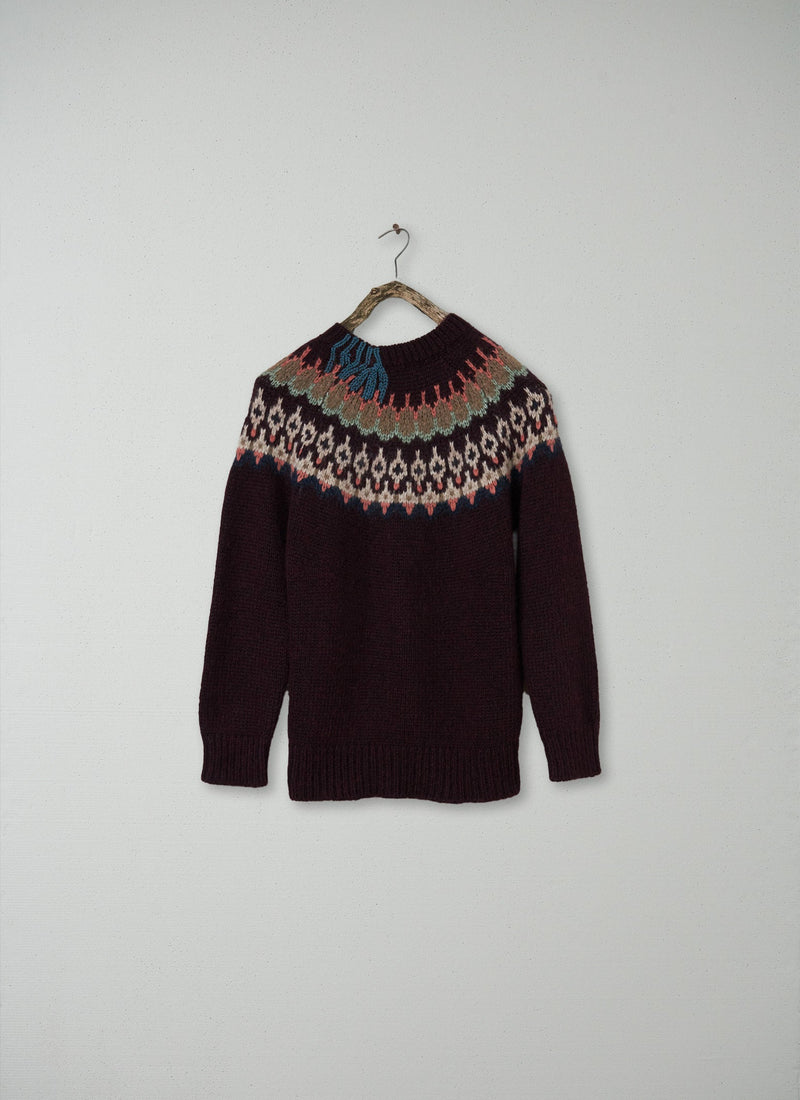 Renewed Lofty Jaquard Yoke Sweater Size S (130) | Plum Multi