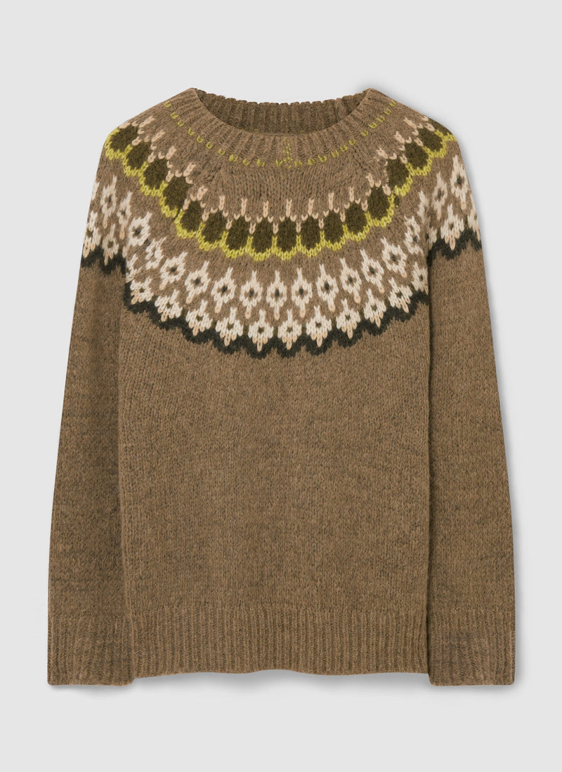 Renewed Lofty Jacquard Yoke Sweater Size S | Fawn Multi