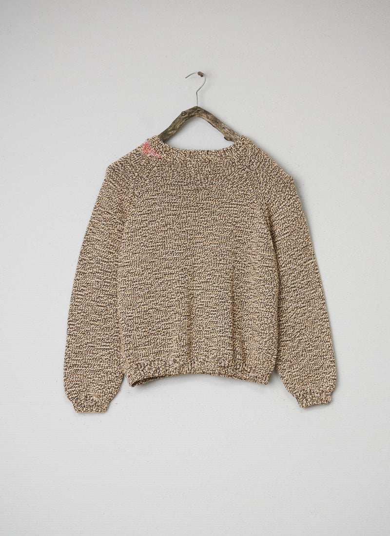 Renewed Cotton Merino Marl Sweater Size L (113) | Ecru Marl