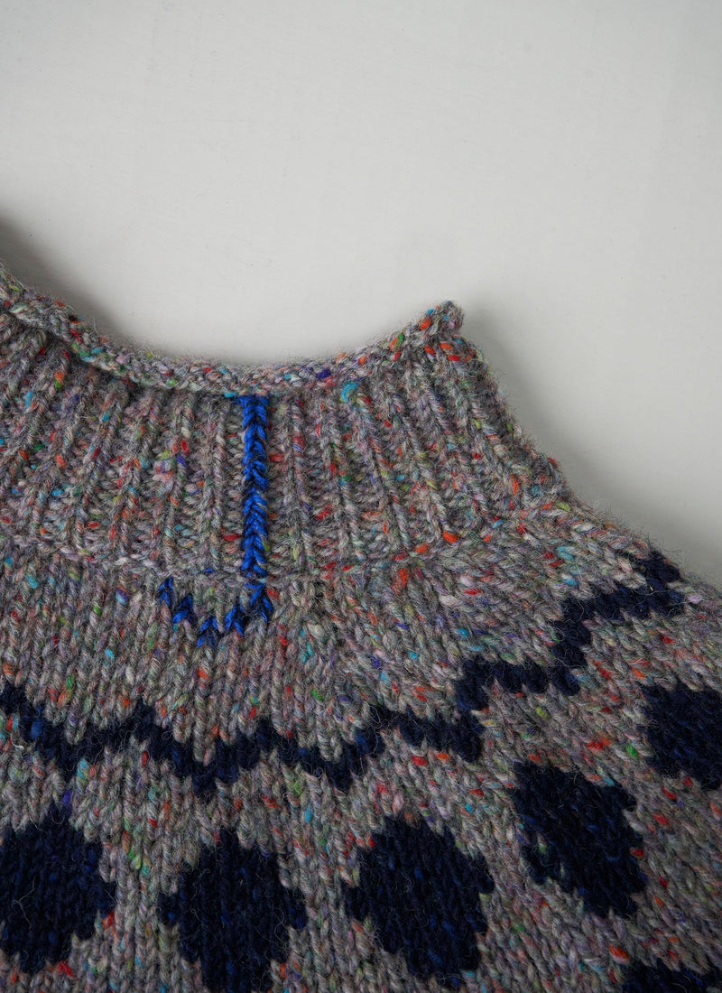 Renewed Graphic Yoke Donegal Sweater Size M (135) | Fossil Grey/Navy