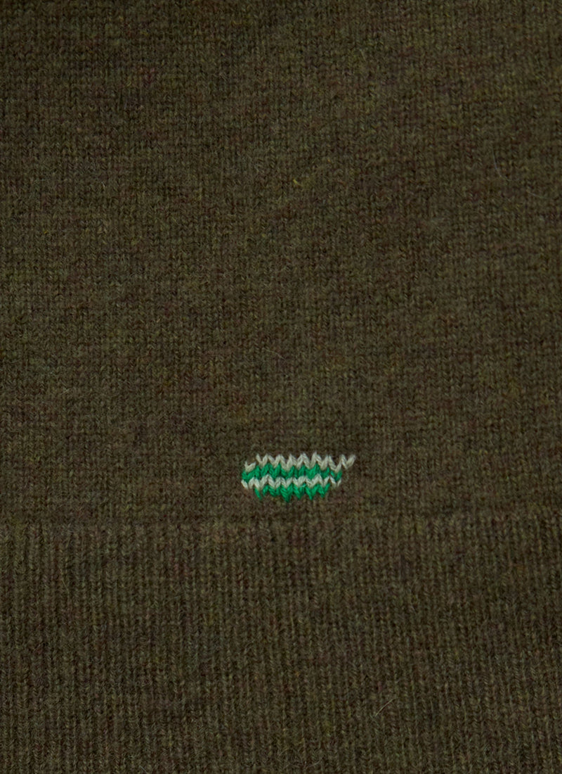 Fine Wool Cashmere Half Sleeve Sweater Size M (10) | Olive Melange