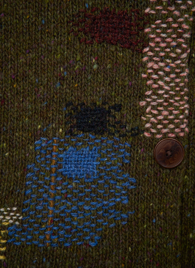 Renewed Donegal Merino Neckerchief Cardigan Size S (151) | Darkest Olive