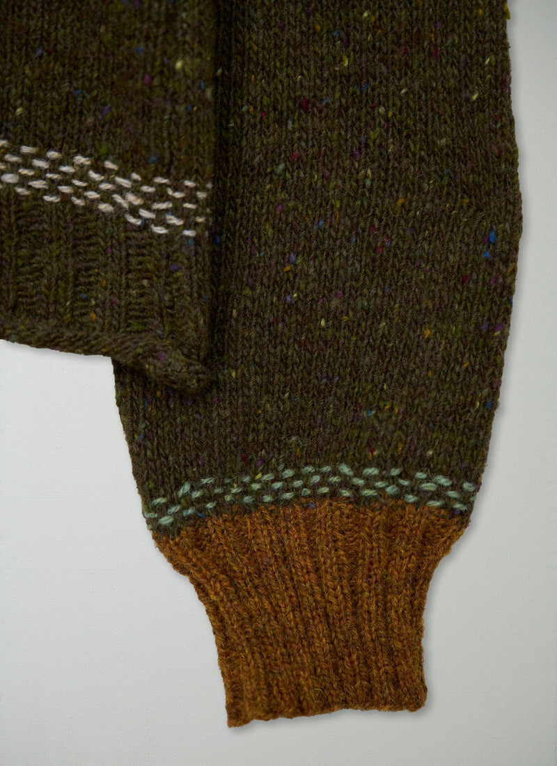 Renewed Donegal Merino Neckerchief Cardigan Size S (151) | Darkest Olive
