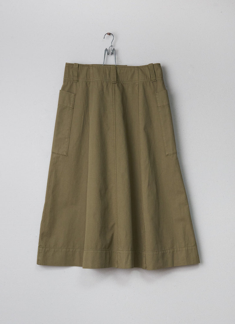 Renewed Patch Pocket Cotton Linen Skirt Size 12 (005) | Olive Leaf